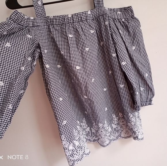 Dressbarn Westport cotton embroidered plaid 3/4 sleeves boho spring summer top - Picture 4 of 7